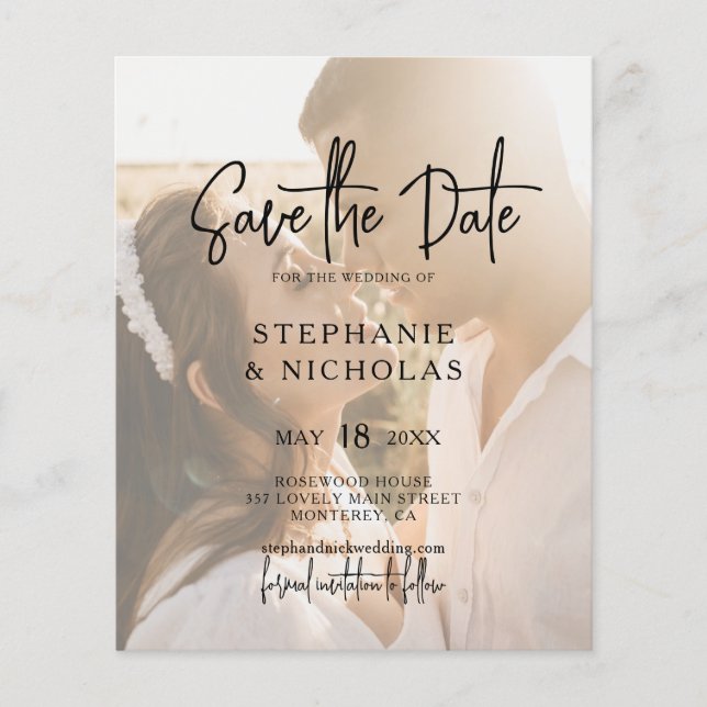 Budget Modern Typography Photo Save The Date Flyer (Front)