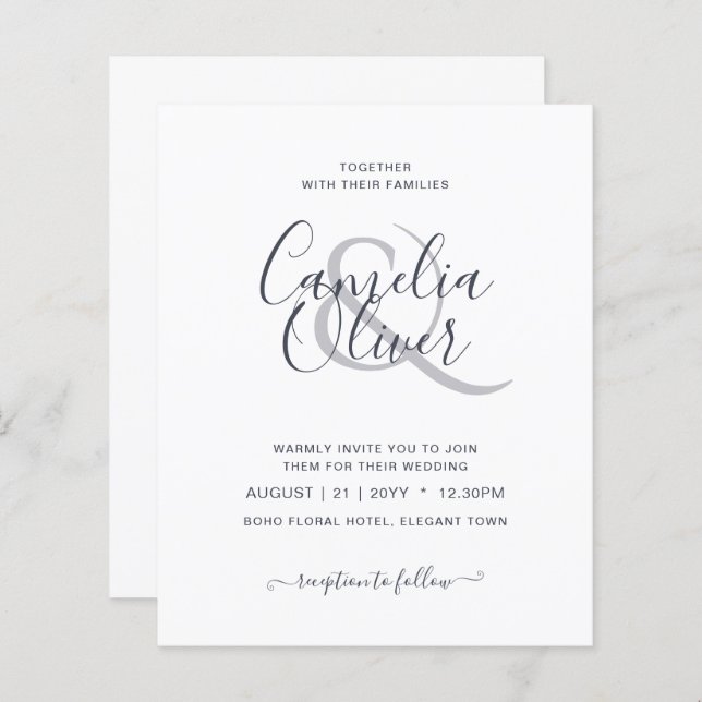 BUDGET Modern Typography Simple Wedding Invitation (Front/Back)