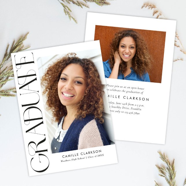 Budget Modern Vertical Two Photo Graduation Invitation (Creator Uploaded)