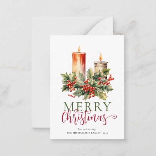 Budget Modern Watercolor Candle Merry Christmas Note Card