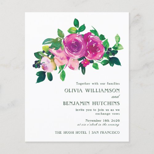 Budget Modern Watercolor Magenta Floral Wedding