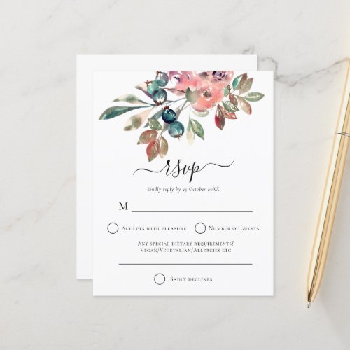 Budget Modern Watercolor Pink Florals Wedding RSVP