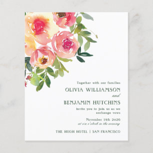 Budget Modern Watercolor Red Pink Floral Wedding