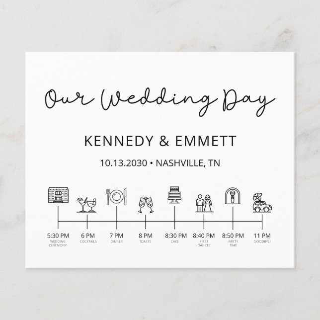 Budget Modern Wedding Day Timeline Program (Front)