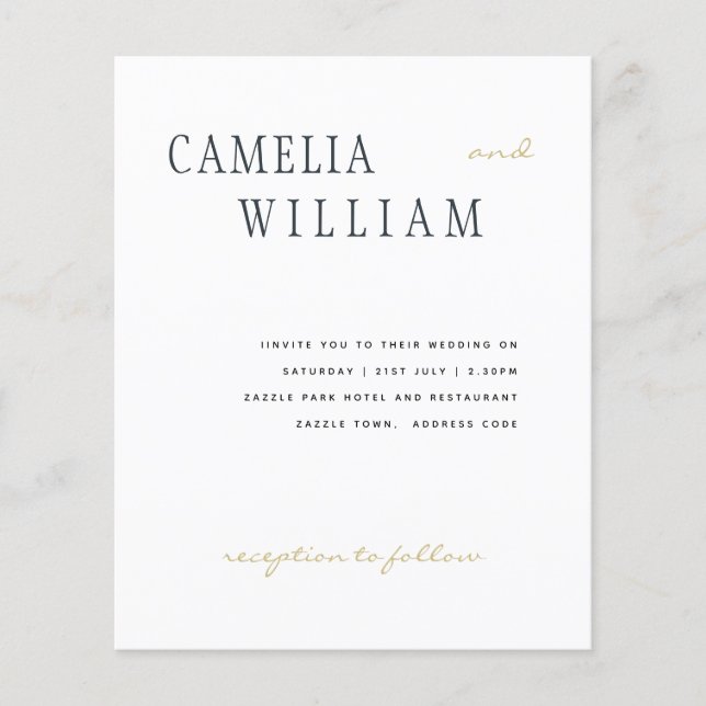 BUDGET Modern Wedding Midnight Blue Gold Text Flyer (Front)