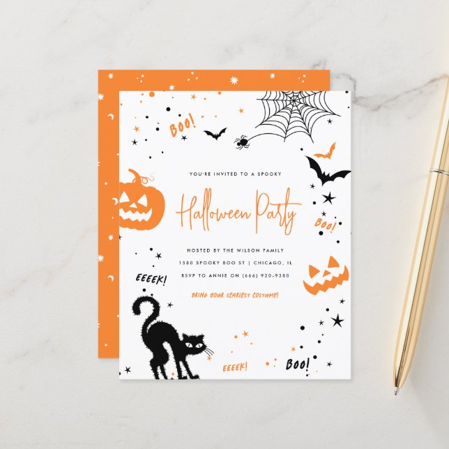 Budget Modern White Orange Spooky Halloween Party (Front/Back In Situ)