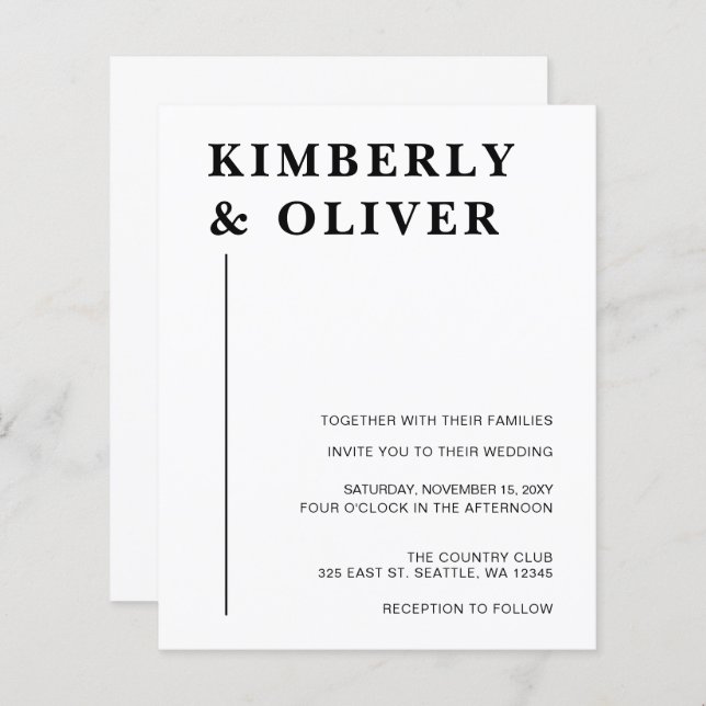 Budget Modern White Wedding Invitations (Front/Back)