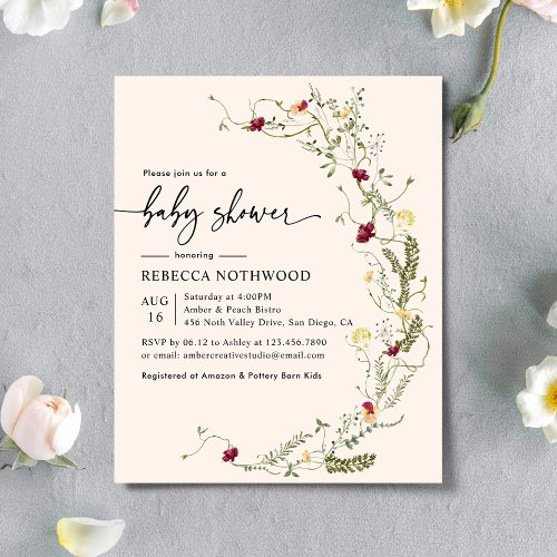 Budget Modern Wildflowers Baby Shower Invitation