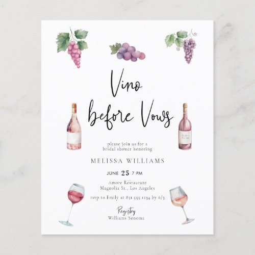 Budget Modern Wine Bridal Shower Invitation
