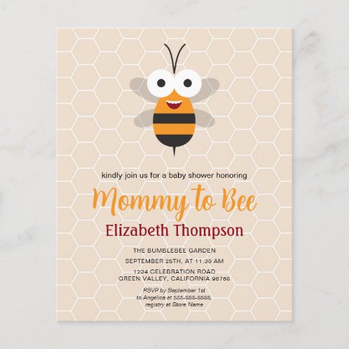 Budget Mom to Be Honey Bee Baby Shower Invitation