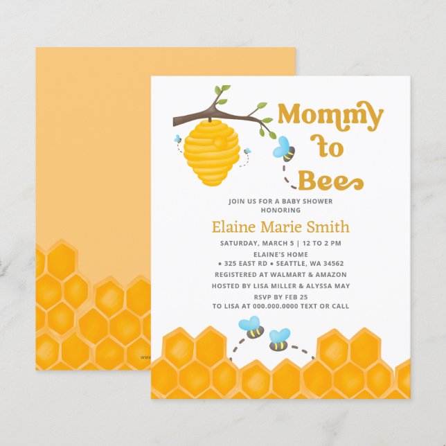 Budget Mommy to Bee Baby Shower Invitation (Front/Back)