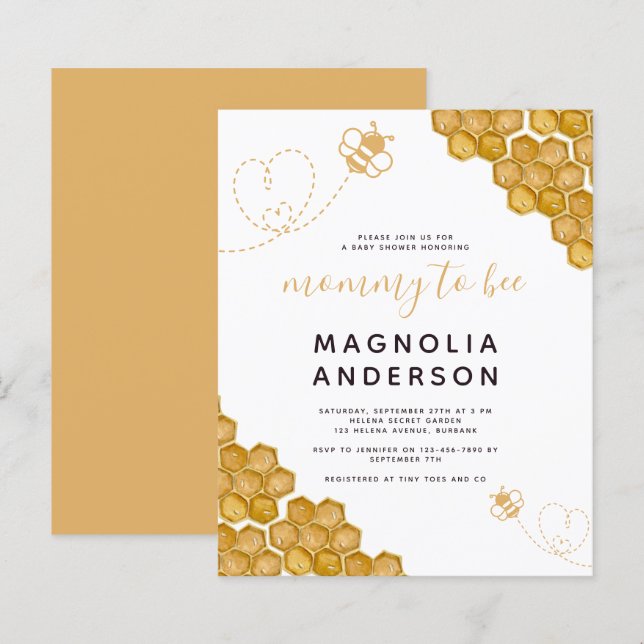 Budget Mommy to Bee Baby Shower Invitation (Front/Back)