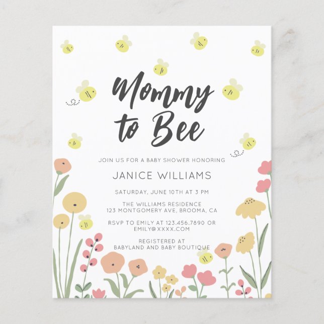 Budget Mommy to Bee Baby Shower Invitation (Front)