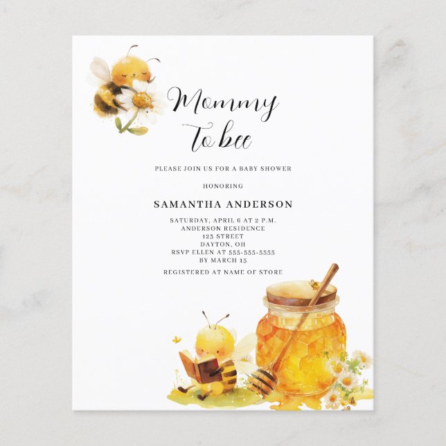 Budget Mommy To Bee Baby Shower Invitation Flyer (Front)
