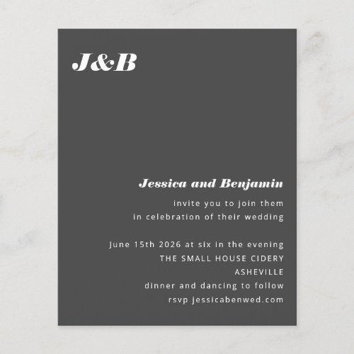 Budget Monogram Black Modern Wedding Invitation