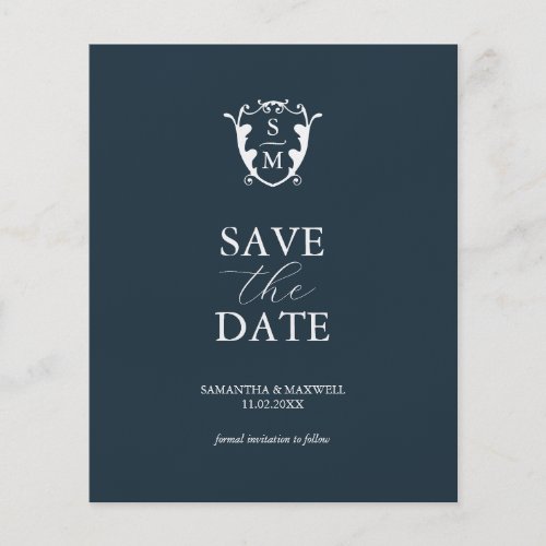 Budget Monogram Blue Save The Date Flyer