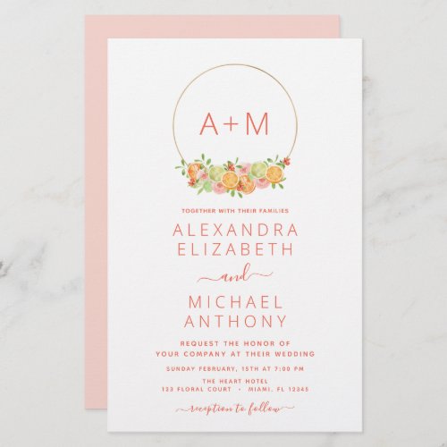 Budget Monogram Blush Pink Citrus Floral Wedding