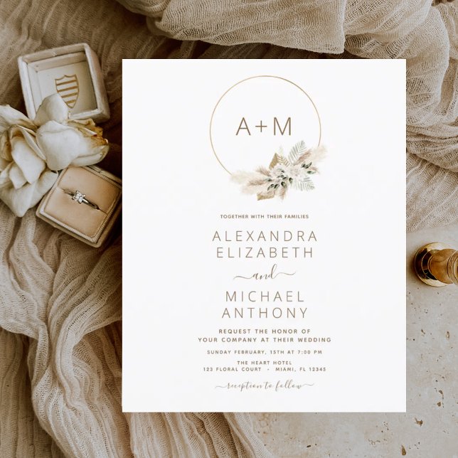 Budget Monogram Boho Tropical Pampas Grass Wedding Flyer (Creator Uploaded)
