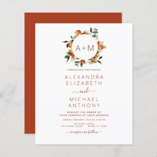 Budget Monogram Burnt Orange Citrus Fruit Wedding