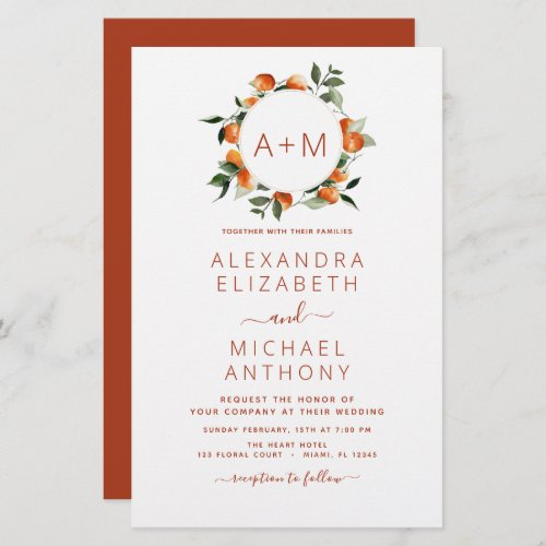 Budget Monogram Burnt Orange Citrus Fruit Wedding