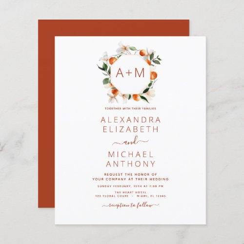 Budget Monogram Burnt Orange Citrus Fruit Wedding