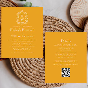 Budget Monogram Crest Marigold QR Code Wedding