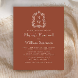 Budget Monogram Crest Terracotta Wedding Invite