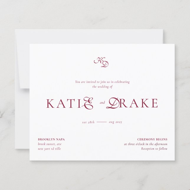 BUDGET Monogram Deep Burgundy Script Wedding (Front)