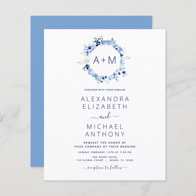 Budget Monogram Dusty Blue Floral Wedding (Front/Back)
