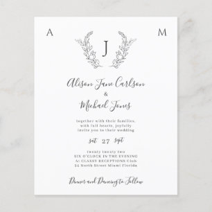 Budget monogram elegant leaves wedding invitation flyer