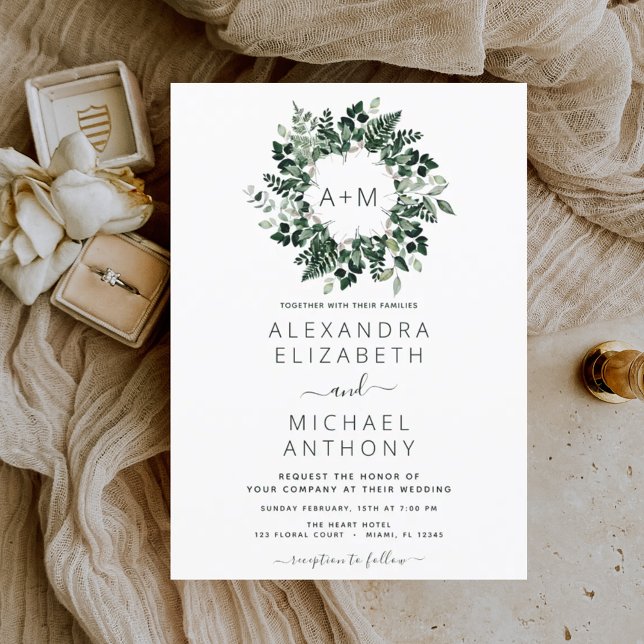 Budget Monogram Emerald Green Greenery Wedding Flyer (Creator Uploaded)