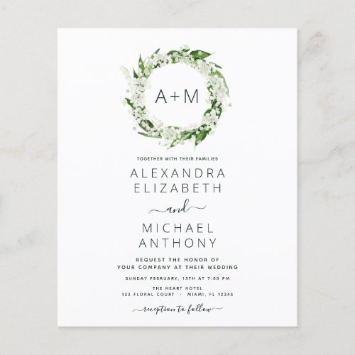 Budget Monogram Emerald Green Greenery Wedding Flyer