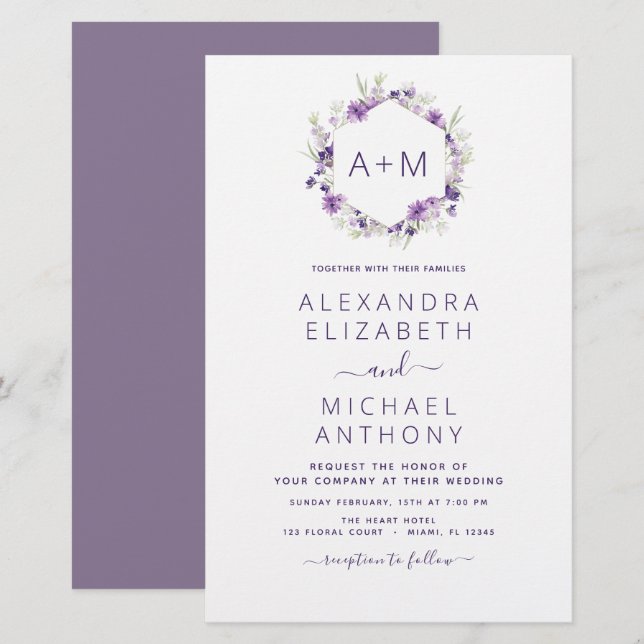 Budget Monogram Floral Dusty Purple Wedding (Front/Back)