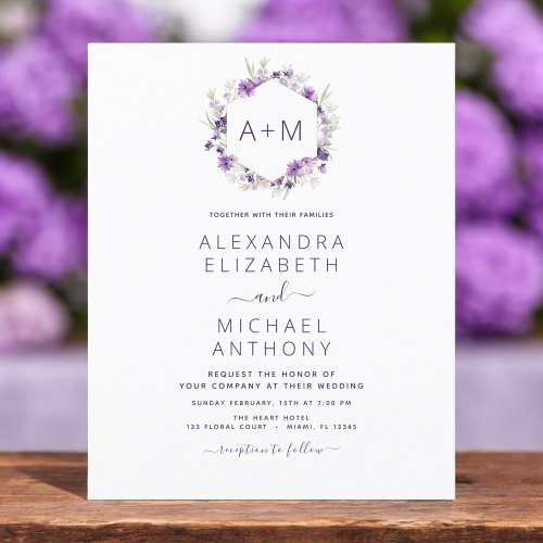 Budget Monogram Floral Dusty Purple Wedding