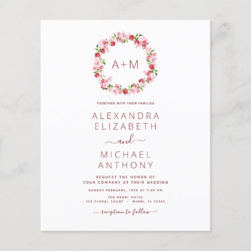 Budget Monogram Floral Dusty Rose Pink Wedding Flyer