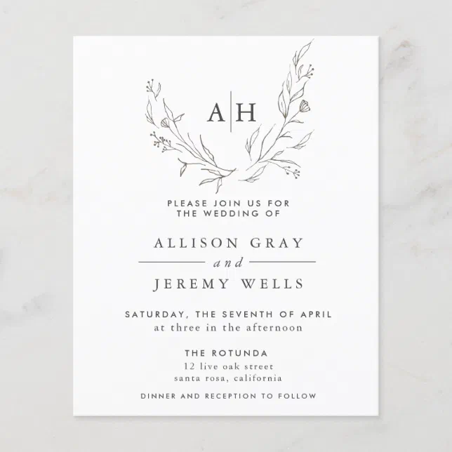 Budget Monogram Floral Wedding Invitation Flyer | Zazzle