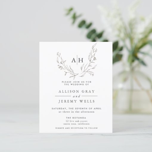 Budget Monogram Floral Wedding Invitation Flyer | Zazzle