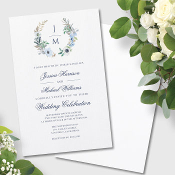 Budget Monogram Greenery Wreath Wedding Invitation by StyleDesignLove at Zazzle