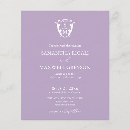 Budget Monogram Lilac Wedding Invitation Flyer