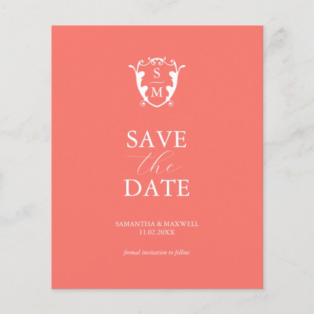Budget Monogram Orange Save The Date Flyer (Front)