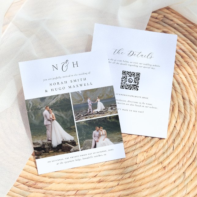 Budget Monogram QR Code 3 Photo Collage Wedding (Creator Uploaded)