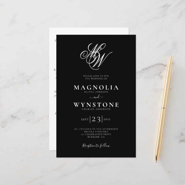 Budget Monogram QR Code Details Wedding Invitation (Front/Back In Situ)