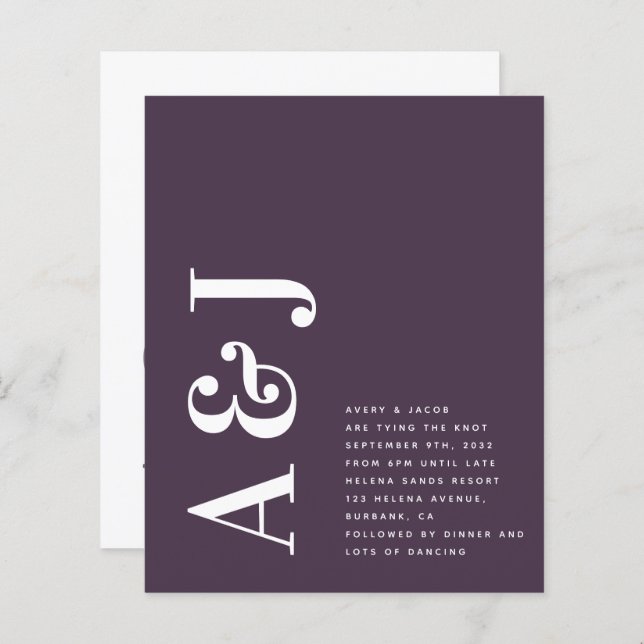 Budget Monogram QR Code Wedding Invitation (Front/Back)