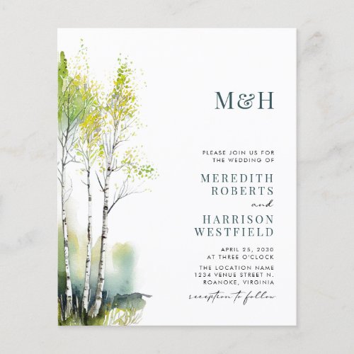 Budget Monogram QR Code Woodland Wedding Invite