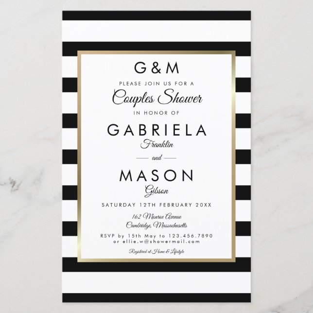Budget Monogram Stripe Couples Shower Invite (Front)