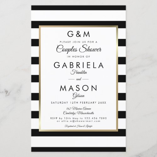 Budget Monogram Stripe Couples Shower Invite