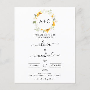 Budget Monogram Sunflower Eucalyptus Wedding Flyer