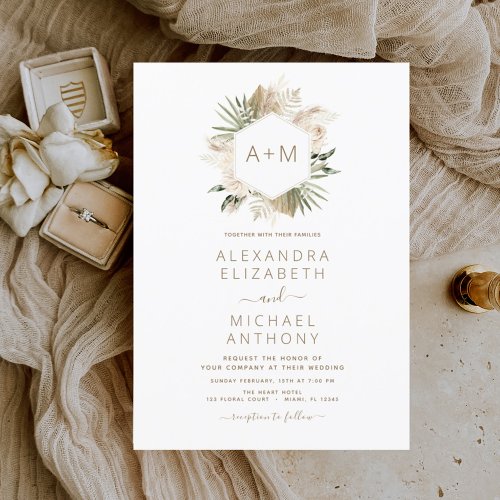 Budget Monogram Tropical Pampas Grass Wedding  Flyer