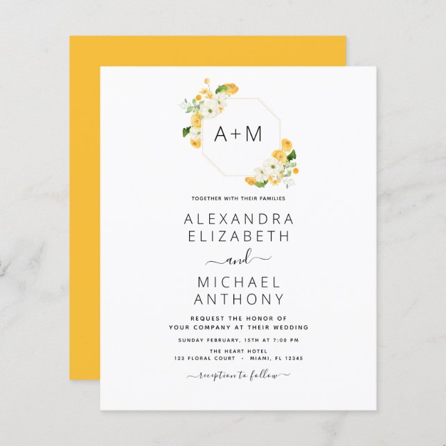 Budget Monogram Yellow Orange Floral Wedding (Front/Back)