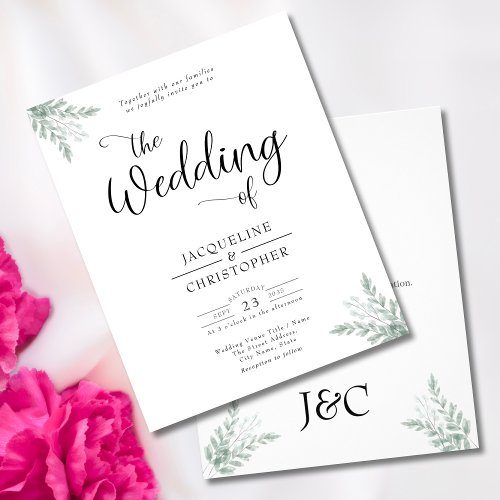 Budget Monogrammed Greenery Wedding Invitation Flyer